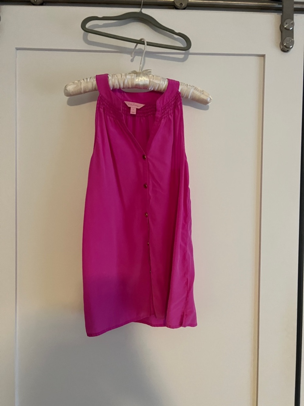 Lilly Pulitzer Sleeveless Button-Front Halter Tank Top - Fuchsia Pink